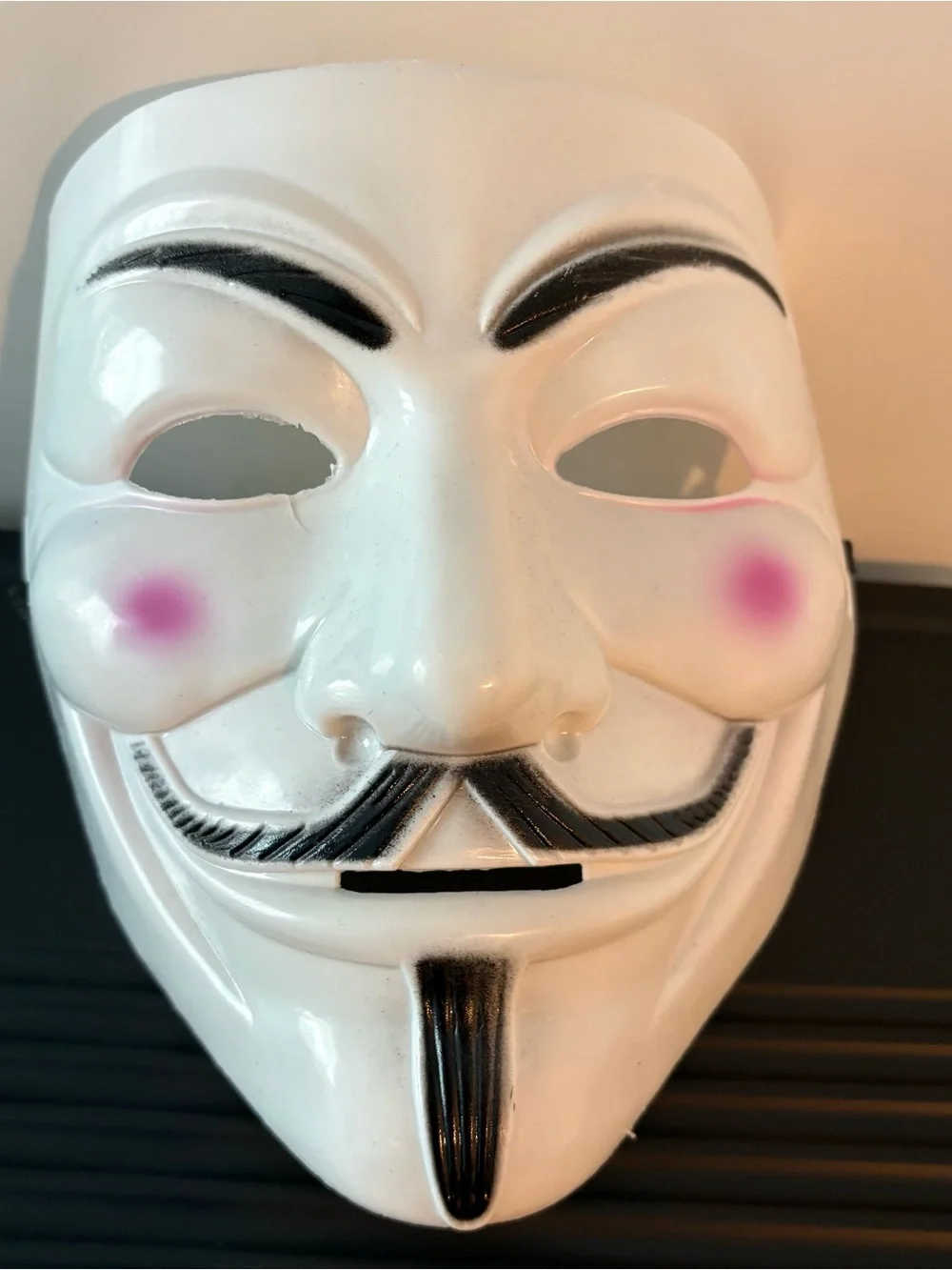 White Guy Fawkes Style Mask with Pink Cheeks